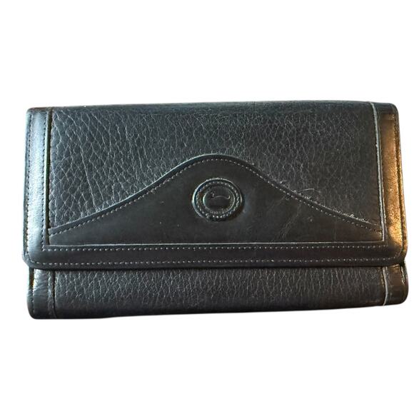 Dooney & Bourke Vintage Pebbled Black Leather Tri Fold Wallet & Check Book - Picture 2 of 9
